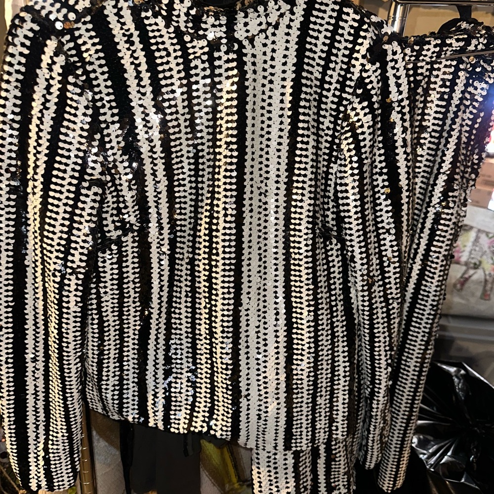 H&M Black and White Sequin Top